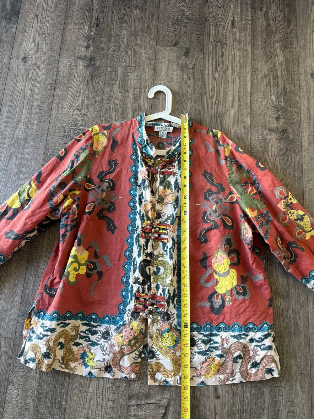 Vntg citron Santa Monica Asian printed linen kimono shirt jacke - Picture 7 of 9